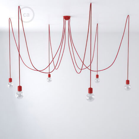 creative cables - Multiple Pendelleuchte mit 6 Tropfen Made in Italy komplett mit Textilkabel und farbiger Keramikverkleidung