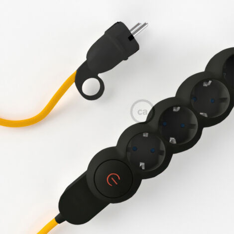 creative cables -  Multipresa tedesca con cavo in tessuto giallo lucido e spina Schuko con anello comfort