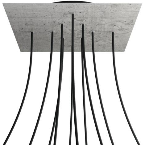 creative cables Rose-One XXL Rosette Square, 400 mm avec 10 trous et 4 trous latéraux - Ciment, noir