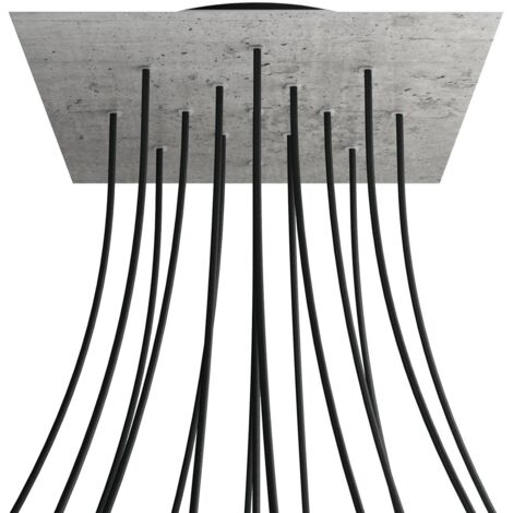 creative cables Rose-One XXL Rosette Square, 400 mm avec 15 trous et 4 trous latéraux - Ciment, noir