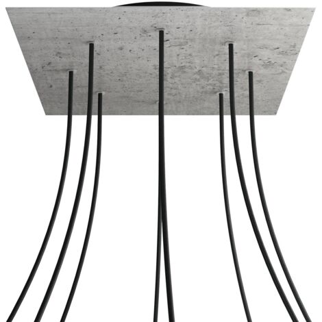 creative cables Rose-One XXL Rosette Square, 400 mm avec 8 trous et 4 trous latéraux - Ciment, noir