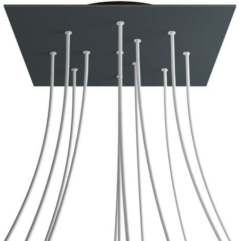 creative cables Rosone XXL Rose-One Quadrato, 400 mm con 12 Fori e 4 Fori Laterali - Antracite, Nero