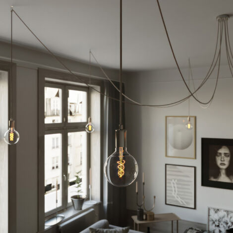 creative cables - Spider - Lampada a sospensione multipla a 7 cadute Made in Italy completa di cavo tessile e finiture in metallo