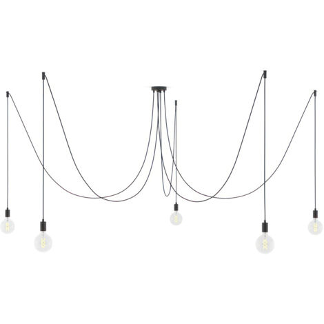 creative cables - Spider - Lampe suspendue multiple avec 5 gouttes Fabriquée en Italie avec câble textile et garniture métallique