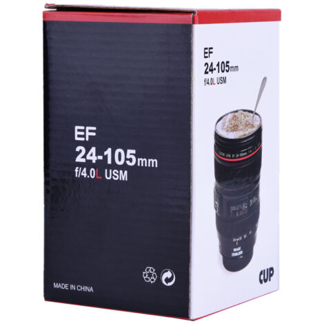 Creative Camera Lens Shaped Insulation Cup Stainless Steel Insulated Travelling Flask V Black