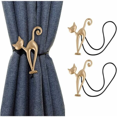 Creative Cat Magnetic Curtain Tiebacks Transparent Curtain Tiebacks Set of 2 Curtain Holders Curtain Retainer Buckles Curtain Binder Curtain Retractor for Home Office Hotel Decoration Gold