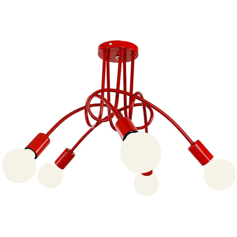 Creative Ceiling Light 5 Heads Industrial Chandelier Vintage Ceiling Lamp Metal Retro Pendant Light E27 Red