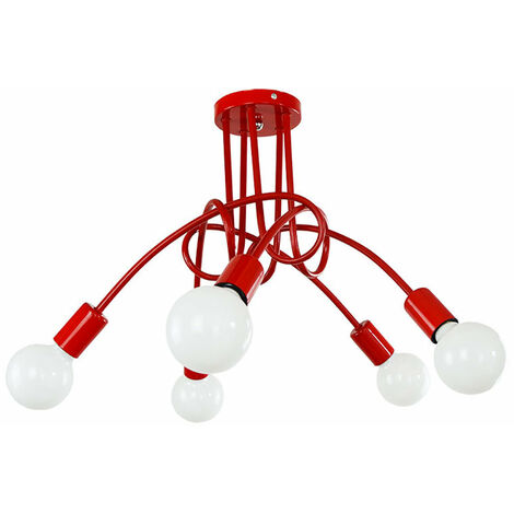 Creative Ceiling Lights Spider, 8-Light Industrial Metal Ceiling Lamp, Vintage Retro Chandelier Fixture for Dining Room Living Room Hall Kitchen Island (Red)