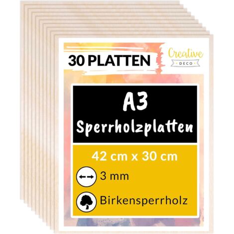 Creative Deco 30 x A3 Sperrholzplatte 3mm 420 x 300 (+/- 2) mm Birkensperrholz Dünne holz-Zuschnitte