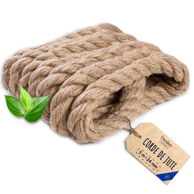 5m Corde Jute 24mm - Personnalisable, Solide, Naturelle - Creative Deco