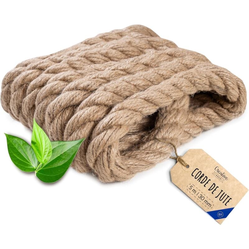 5m Corde Jute 30mm - Griffoir Chat, Jardin, Balançoire - Creative Deco