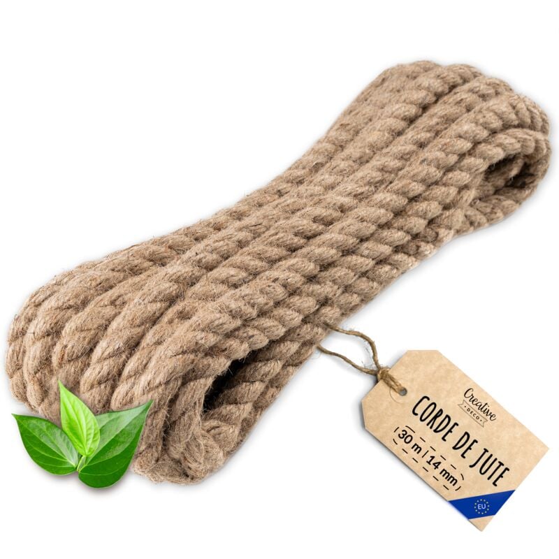 30m Corde Jute 14mm - Personnalisable, Solide, Naturelle - Creative Deco