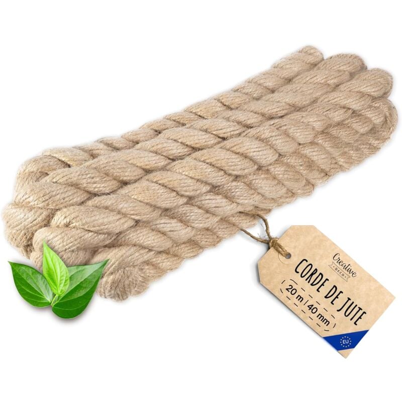 20m Corde Jute 40mm - Personnalisable, Solide, Naturelle - Creative Deco