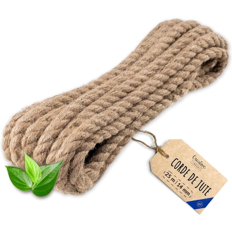 Creative Deco 25m Corde Jute 14mm - Personnalisable, Solide, Naturelle