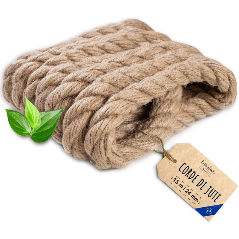 15m Corde Jute 24mm - Personnalisable, Solide, Naturelle - Creative Deco