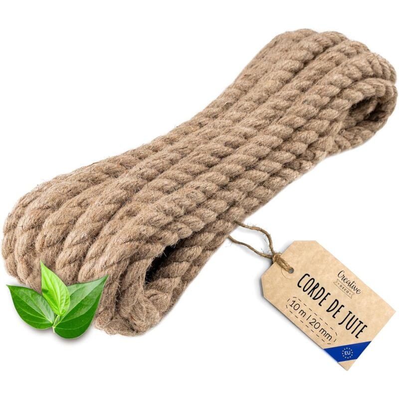 10m Corde Jute 20mm - Griffoir Chat, Jardin, Balançoire - Creative Deco