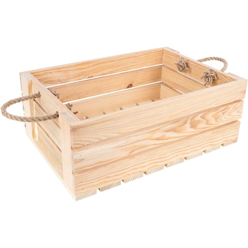 Creative Deco Natural Wooden Crate With Jute Handles 42 X 29 X 16 Cm