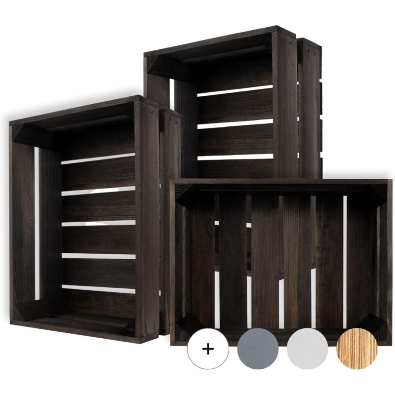 Creative Deco 3 X Black Vintage Wooden Storage Crates – 40 X 30 X 15 Cm