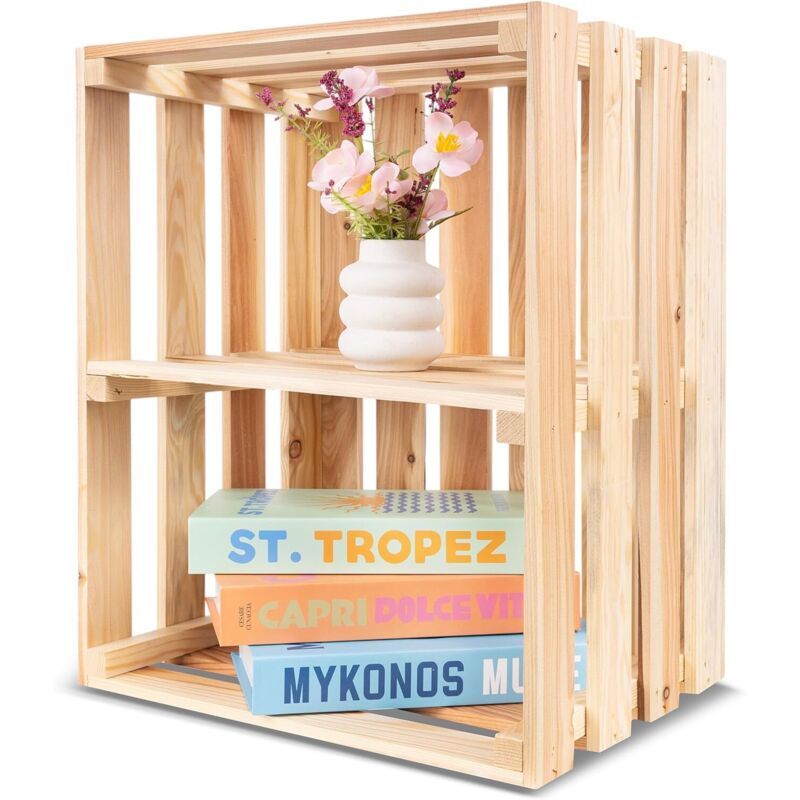 Creative Deco Wooden Storage Crate With Shelf – Natural 50 X 40 X 30 Cm