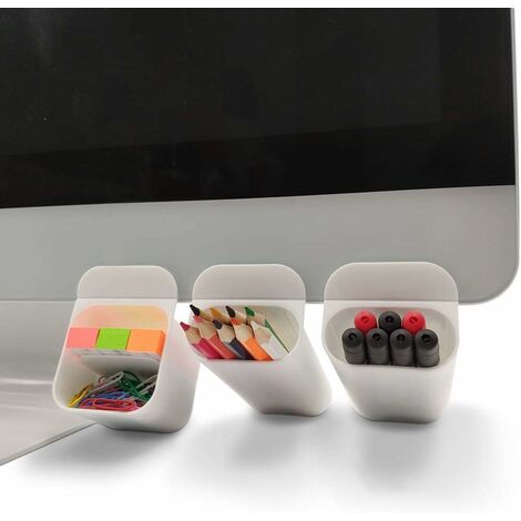 Creative DIY Screen Pencil Holder Desk Accessories Office Organizers Storage Bags Under Computer Screen-3 Packs (White)