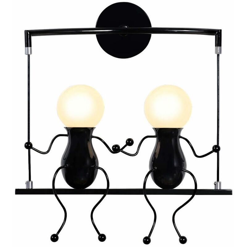 Creative Double Head Wall Lamp Person Art Ceiling Lamp Modern Stylish Wall Light for Bedroom Bar Cafe Office Black
