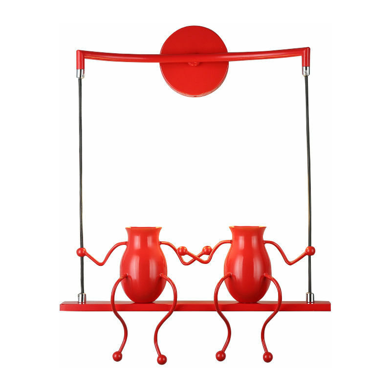Creative Double Head Wall Lamp Person Art Ceiling Lamp Modern Stylish Wall Light for Bedroom Bar Cafe Office Red