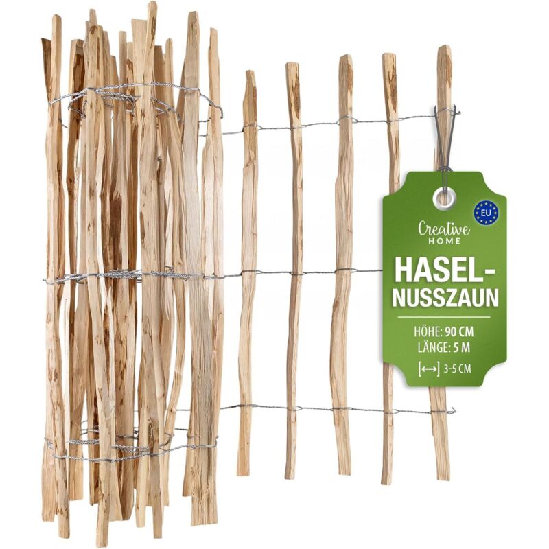 Creative Home Haselnuss Holzzaun 90 Cm X 5 M, Lattenabstand 3-5 Cm