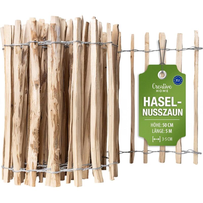Creative Home Haselnuss Holzzaun 50 Cm X 5 M, Lattenabstand 3-5 Cm