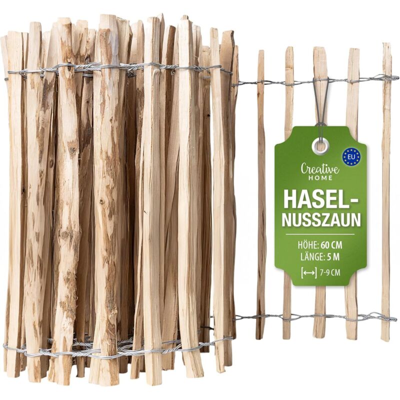 Creative Home Haselnuss Holzzaun 60 Cm X 5 M, Lattenabstand 7-9 Cm