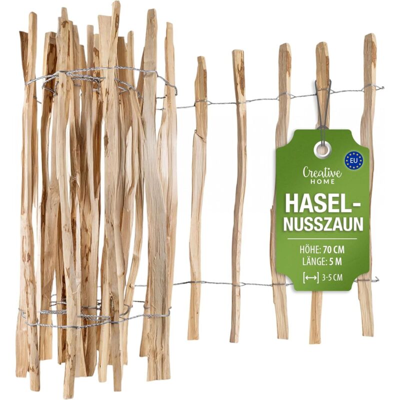Creative Home Haselnuss Holzzaun 70 Cm X 5 M, Lattenabstand 3-5 Cm