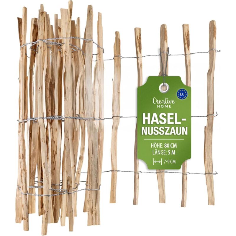 Creative Home Haselnuss Holzzaun 80 Cm X 5 M, Lattenabstand 7-9 Cm