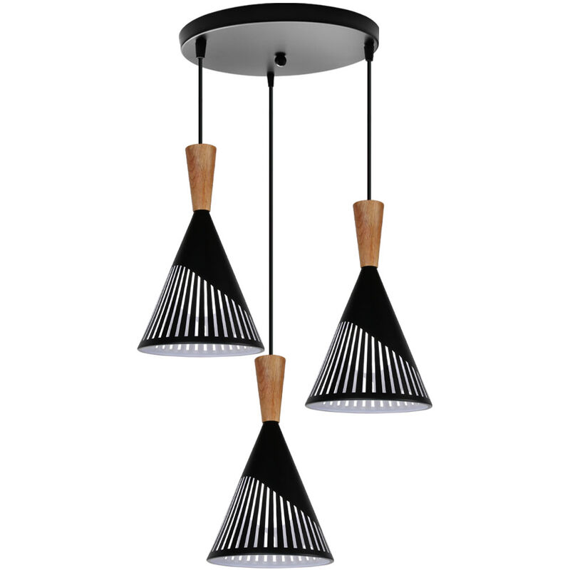 Wottes - Creative Industrial Indoor Pendant Light Fixture Modern Simple Adjustable Chandelier 3 Lights (Black) - Nero