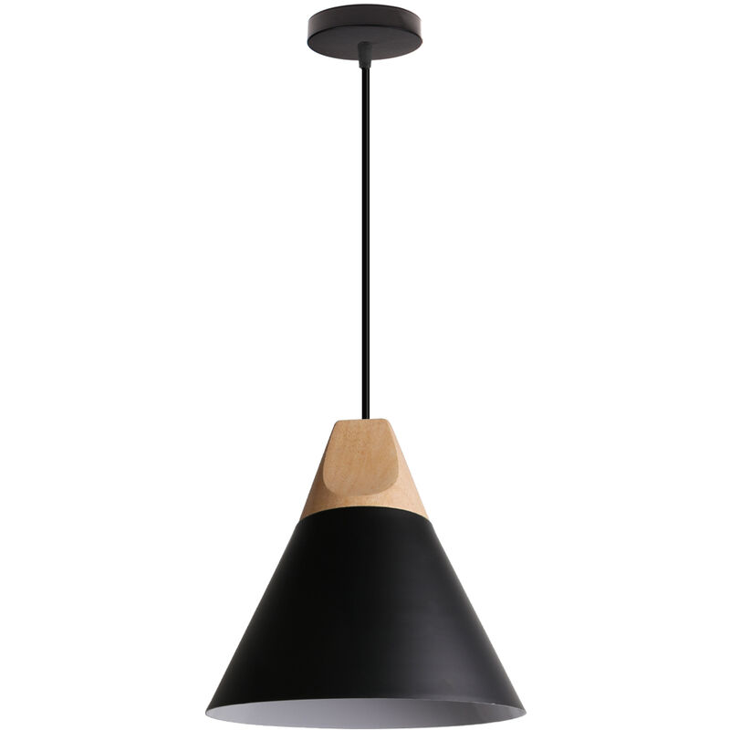 Wottes - Creative Industrial Pendant Light Fixture Solid Wood Bedroom Living Room Decorative Chandelier (black) - Nero