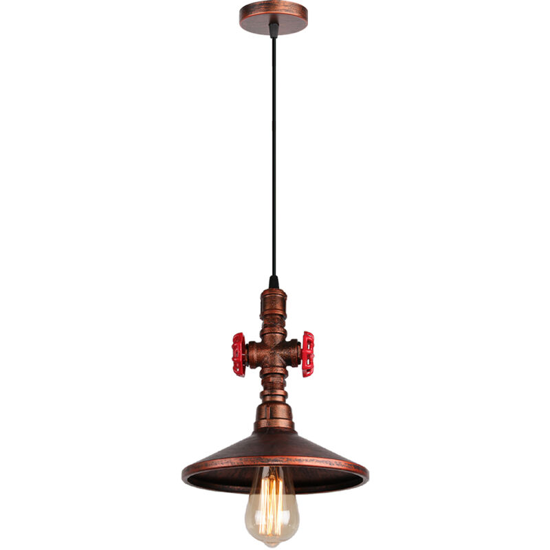 Wottes - Creative metal water pipe pendant lamp industrial lighting bedroom living room retro decorative pendant lamp - Ruggine rossa