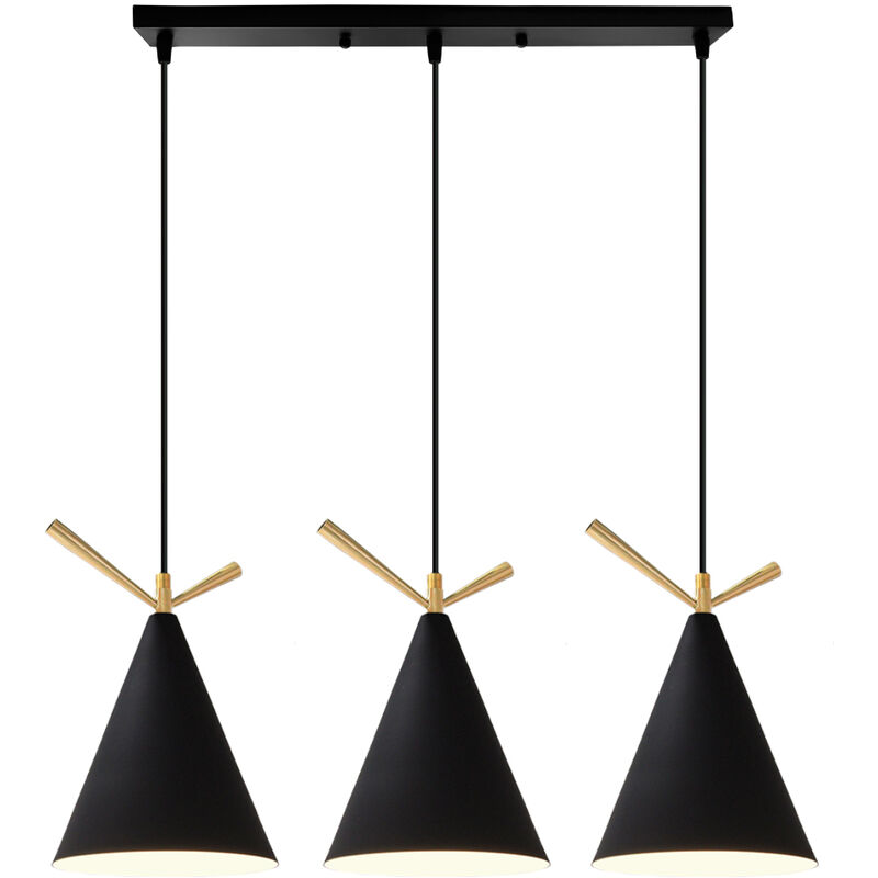 Wottes - Creative Modern Industrial Chandelier Pendant Light Decorative Wrought Iron Adjustable 3 Lights - Nero