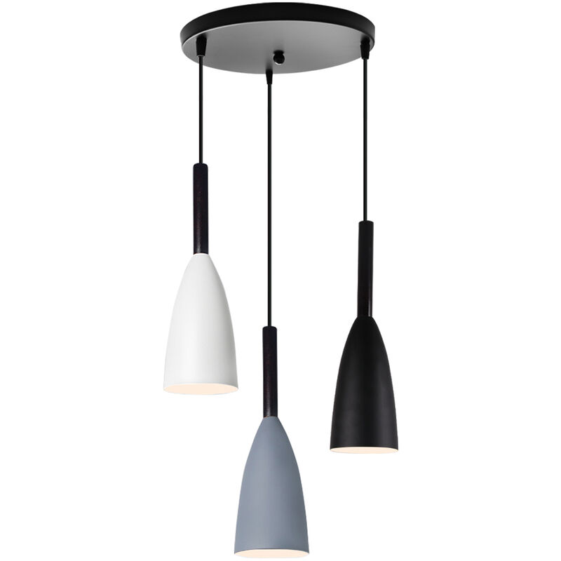 Wottes - Creative Modern Industrial Pendant Light Fixture E27 Personality Metal Chandelier 3 Lights (black / white / gray) - (nero / bianco / grigio)