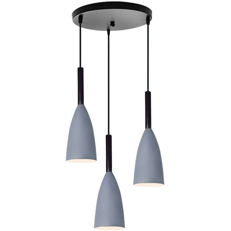 Wottes - Creative Modern Industrial Pendant Light Fixture E27 Personality Metal Chandelier 3 Lights (Gray) - Grigio