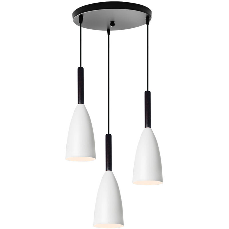 Wottes - Creative Modern Industrial Pendant Light Fixture E27 Personality Metal Chandelier 3 Lights (White) - bianco