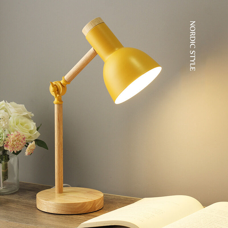 Briday - Creative Nordic Wooden Art Iron LED Folding Simple Desk Lamp Eye Protection Reading Table Lamp Living Room Bedroom Home Decor Yellow - white