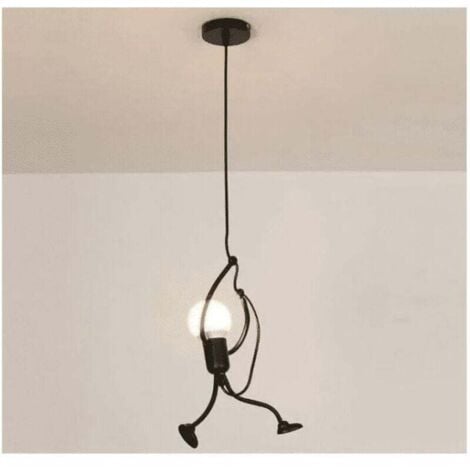IKODM Creative Pendant Light - Modern - Iron - Cartoon People - Design - Hanging Lamp for Children - Bedroom - Bedside - Living Room - Attic - Black