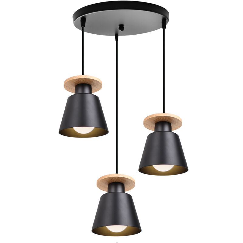 Wottes - Creative Personality Pendant Lamp Retro Industrial Style Bar Restaurant Decorative Wrought Iron Chandelier 3 Lights (Black) - Nero