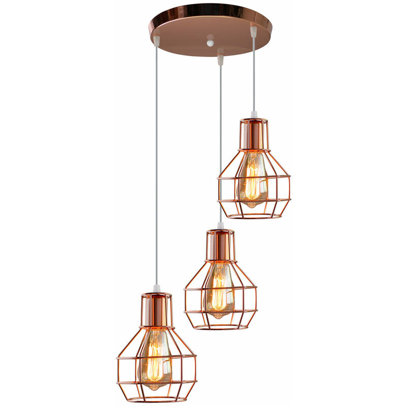 Creative Retro Pendant Light Metal Cage 3 Lights Hanging Light Classic Industrial Pendant Lamp for Bedroom Cafe Bar Club Rose Gold