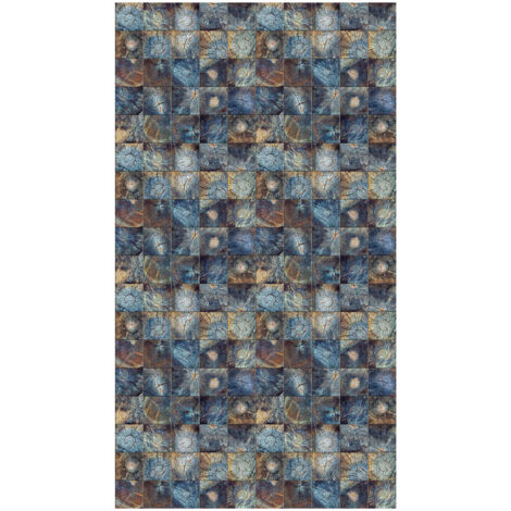Creative, rideau imprimé mosaïque carrés en bois couleur bleue 140x245 cm, 1 pièce