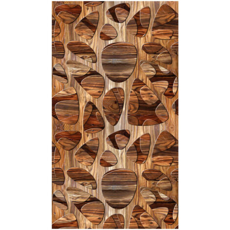Creative, rideau imprimé motifs et formes bois poli 140x245 cm, 1 pièce