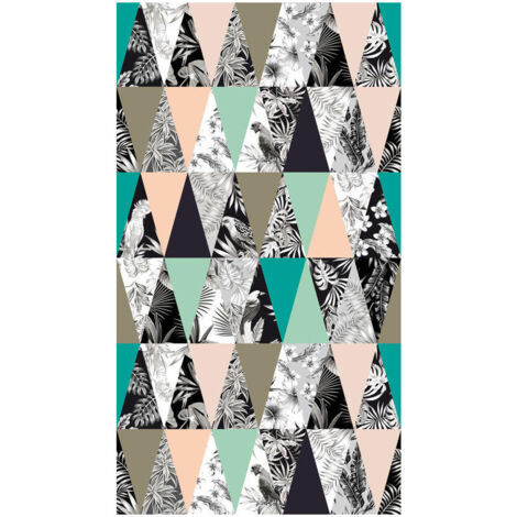 Creative, rideau imprimé motifs triangles colorés et oiseaux noir et blanc 140x245 cm, 1 pièce