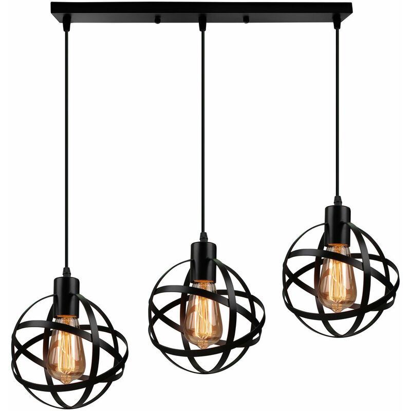 Stoex - Creative Round Pendant Light 3 Heads Industrial Vintage Pendant Lamp Retro Hollow Chandelier for Balcony Hall Café Black