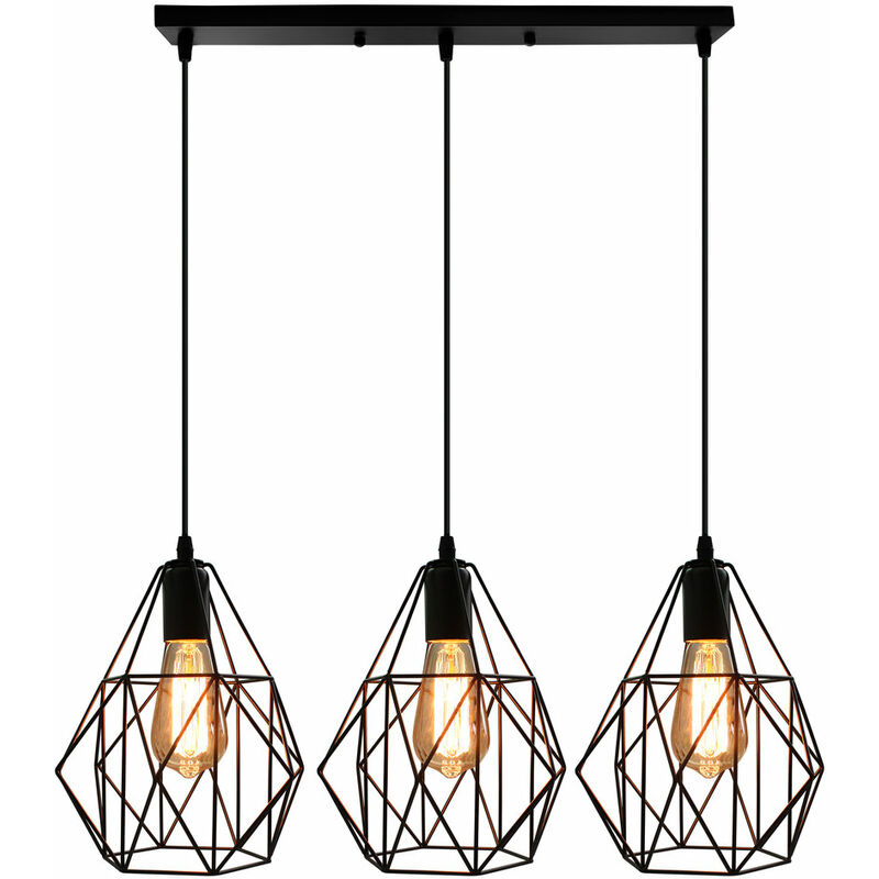 Creative Simple Pendant Lamp 3 Lights Vintage Pendant Light Retro Ceiling Light for Cafe Bar Black E27