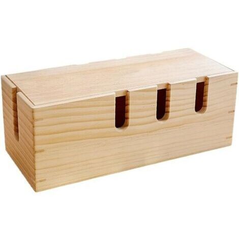Creative solid wood storage box, cable management center for corded devices, wooden storage box for power strips - Stylish office storage solution (brown)