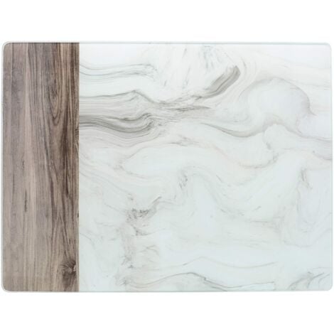 Creative Tops - Protezione per piano di lavoro in vetro, con design in marmo bianco e legno, 40 x 30 cm, colore: bianco/grigio