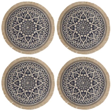 Creative Tops Set de 4 runde Tischsets de Burlap mit Design de Mandala 41cm Blau